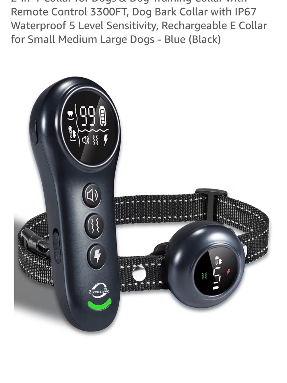 Black Rechargeable Dog Training Collar with Remote - Black